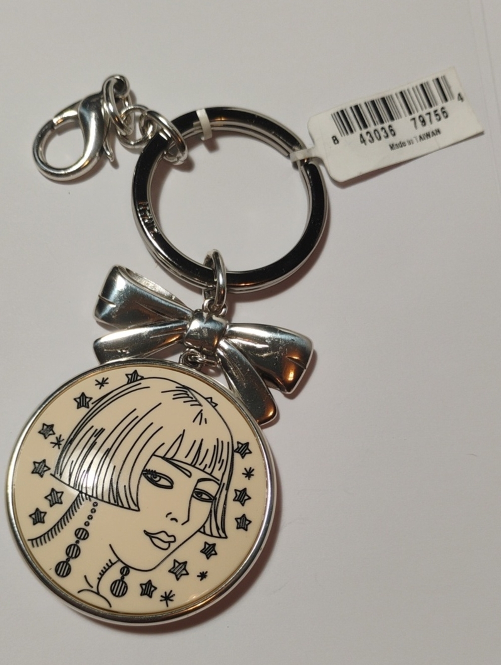 Brighton Cream and Silver Portrait Key & Card Holder with Bow Charm
